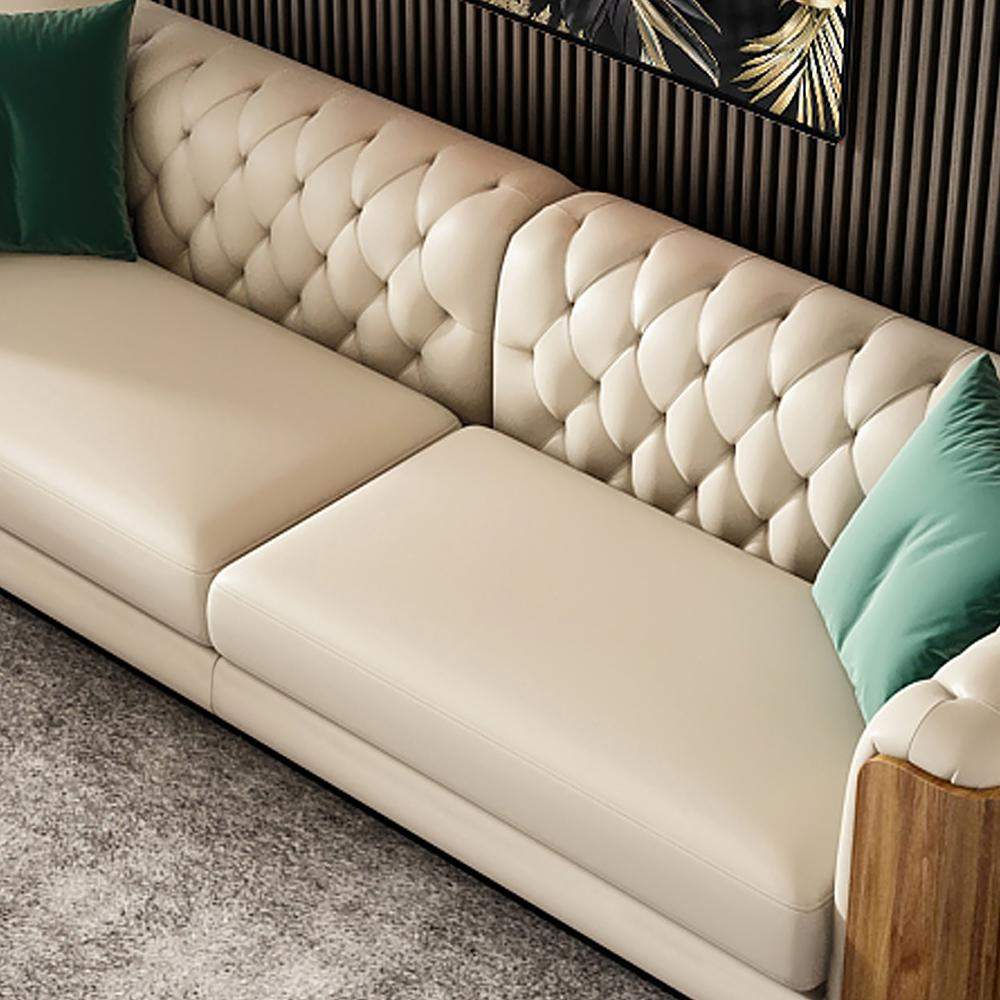 111" 4-Seater White Chesterfield Sofa with Green Pillows-Richsoul-Furniture,Living Room Furniture,Sofas & Loveseats