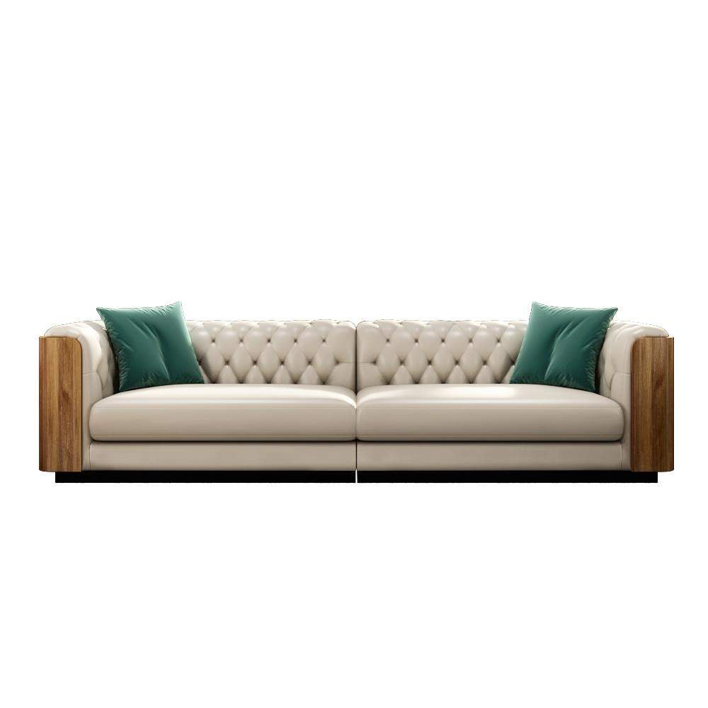 111" 4-Seater White Chesterfield Sofa with Green Pillows-Richsoul-Furniture,Living Room Furniture,Sofas & Loveseats