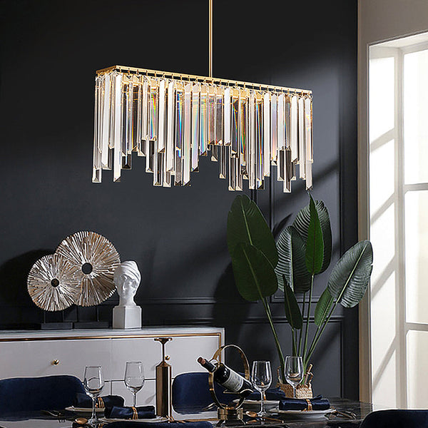 Modern Tiered K9 Crystal Kitchen Island Light with Brass Hanging Rod