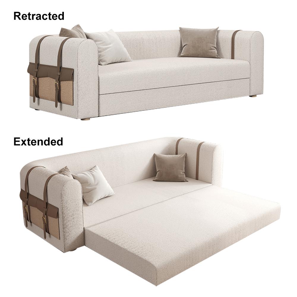 87" Modern White Boucle 3-Seater Sofa Upholstered   Convertible  with Side Storage