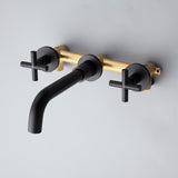 Melro Modern Wall Mounted Cross Handles Brass Bathroom Washing Sink Faucet in Matte Black