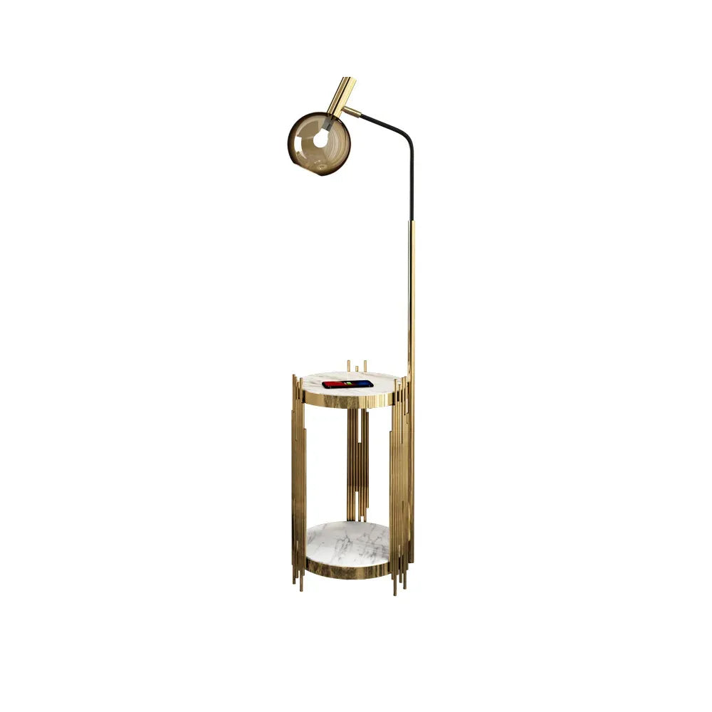 Modern Floor Lamp End Table with Glass Shade, Wireless Charger & USB Port
