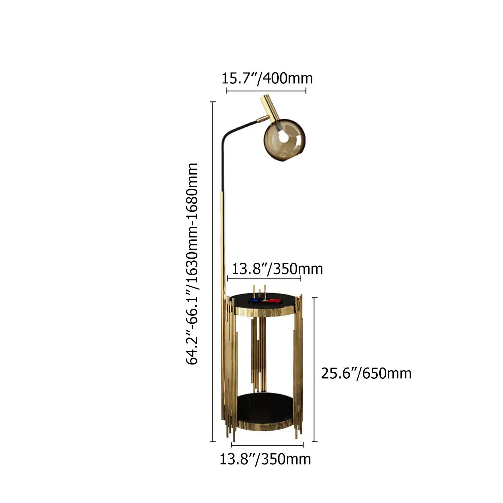 Modern Floor Lamp End Table with Glass Shade, Wireless Charger & USB Port