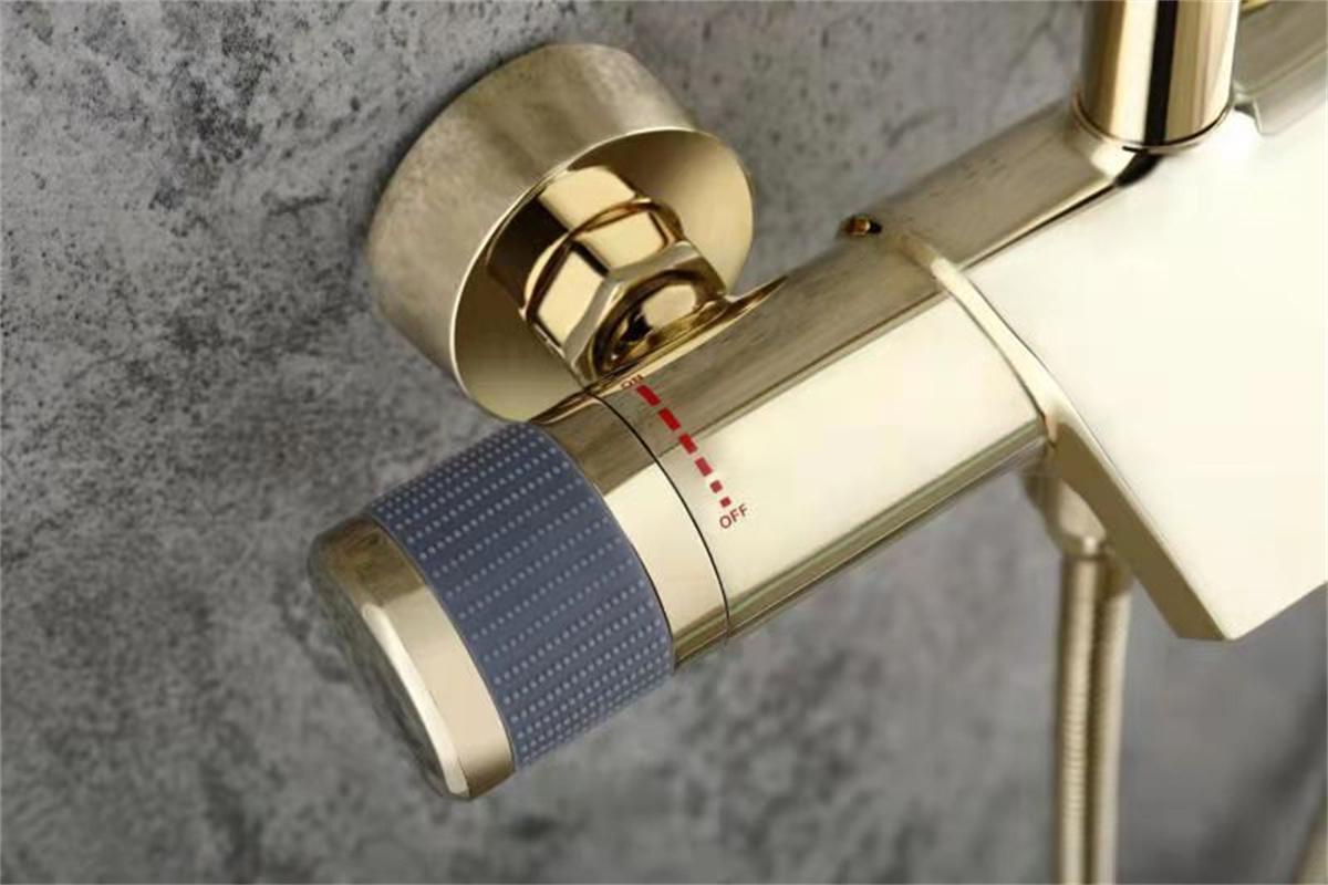 Gold Exposed Shower Faucet Rainfall Shower System with Hand Shower & Tub Spout