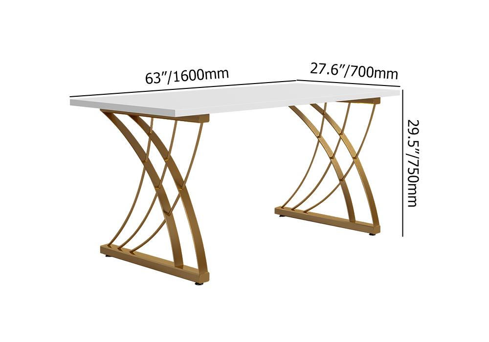 47" Modern White Rectangular Home Office Desk with Pine Wood Table Top & Gold Frame