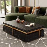 Mesa de Centro Moderna con Almacenamiento en Mesa de Centro Negra con Base de Acero Inoxidable