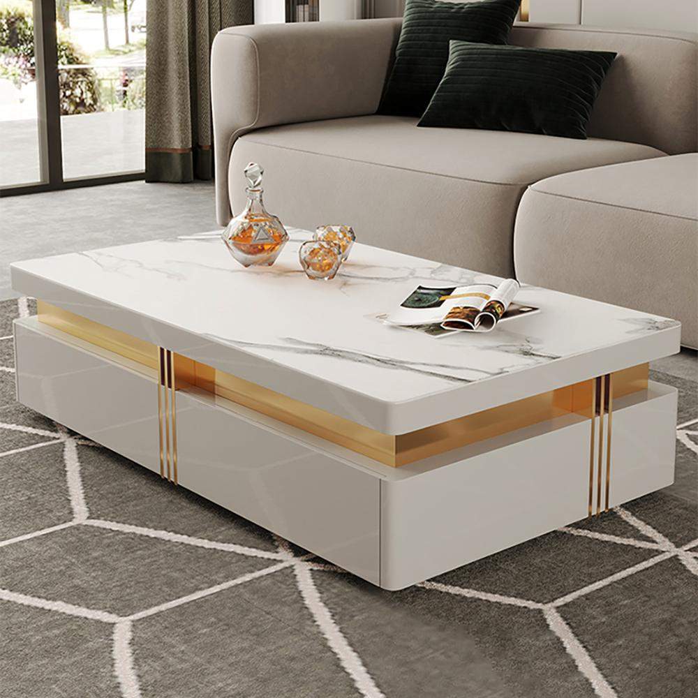 Modern Coffee Table with Storage in Black Center Table with Stainless Steel Base-Richsoul-Coffee Tables,Furniture,Living Room Furniture
