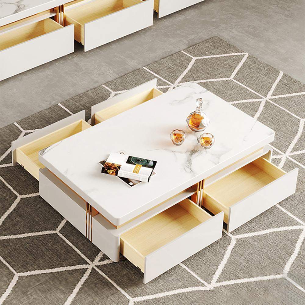 Modern Coffee Table with Storage in Black Center Table with Stainless Steel Base-Richsoul-Coffee Tables,Furniture,Living Room Furniture