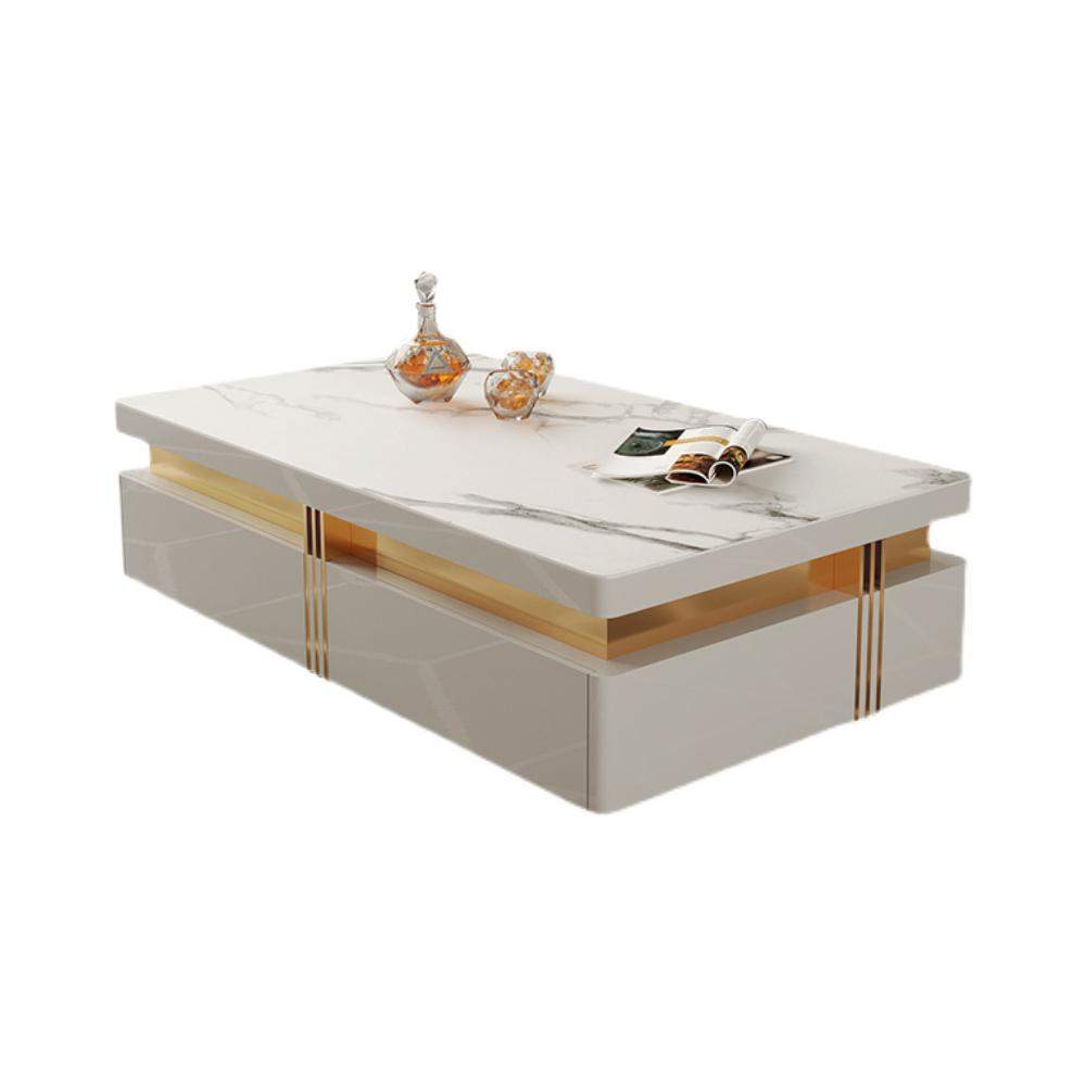 Modern Coffee Table with Storage in Black Center Table with Stainless Steel Base-Richsoul-Coffee Tables,Furniture,Living Room Furniture