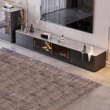 Black TV Stand Stone Top 4-Drawer Glass Doors Media Console in Small-Richsoul-Furniture,Living Room Furniture,TV Stands