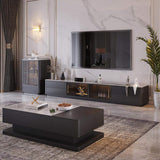 Black TV Stand Stone Top 4-Drawer Glass Doors Media Console in Small-Richsoul-Furniture,Living Room Furniture,TV Stands