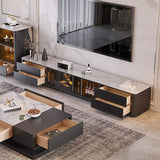 Black TV Stand Stone Top 4-Drawer Glass Doors Media Console in Small-Richsoul-Furniture,Living Room Furniture,TV Stands