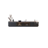 Black TV Stand Stone Top 4-Drawer Glass Doors Media Console in Small-Richsoul-Furniture,Living Room Furniture,TV Stands