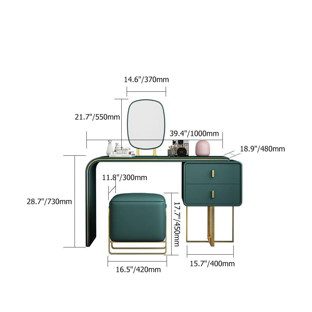 Green Makeup Vanity Set Expandable Dressing Table with Mirror&Side Cabinet&Stool