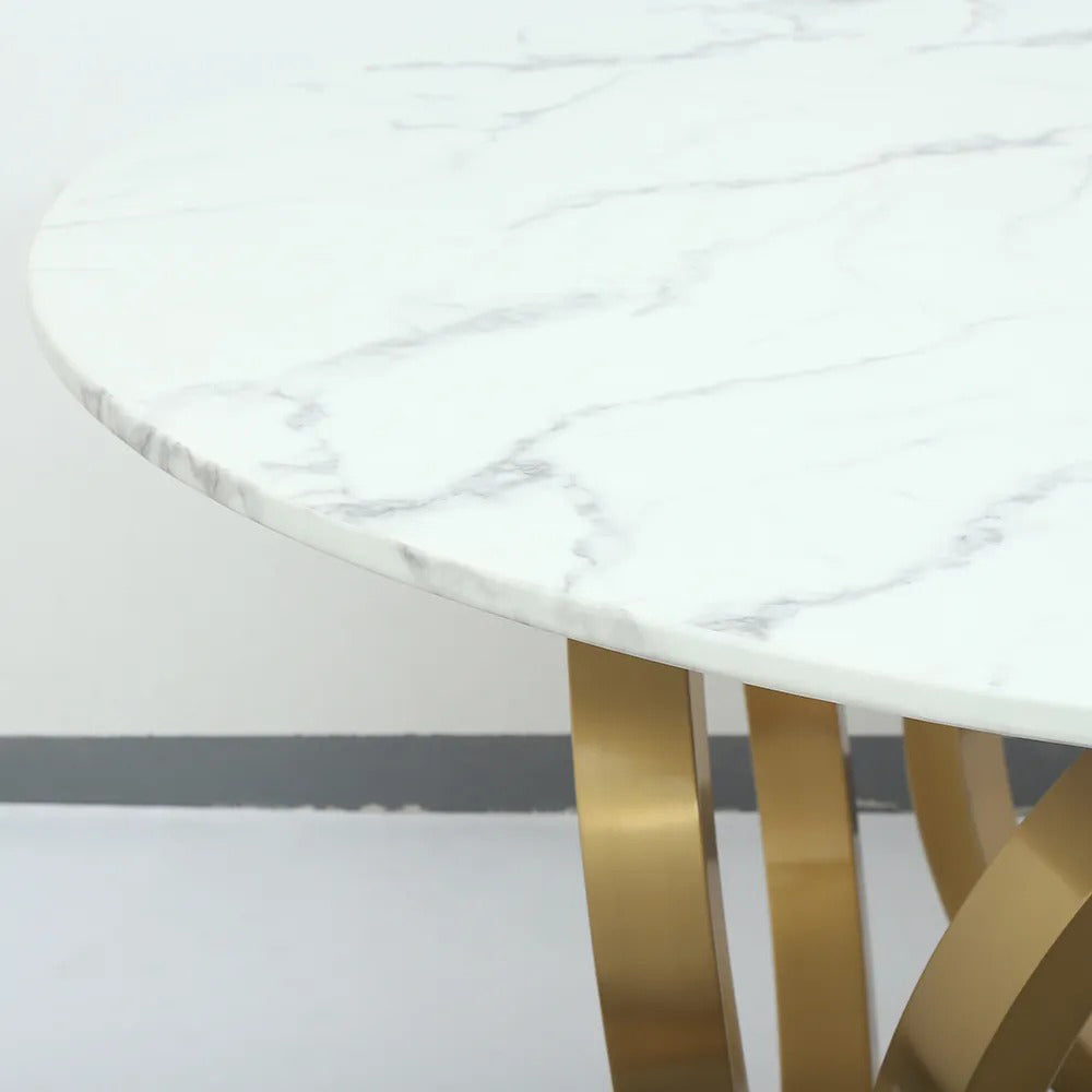 59.1" Contemporary Round Dining Table Set of 7 with Upholstered Chairs