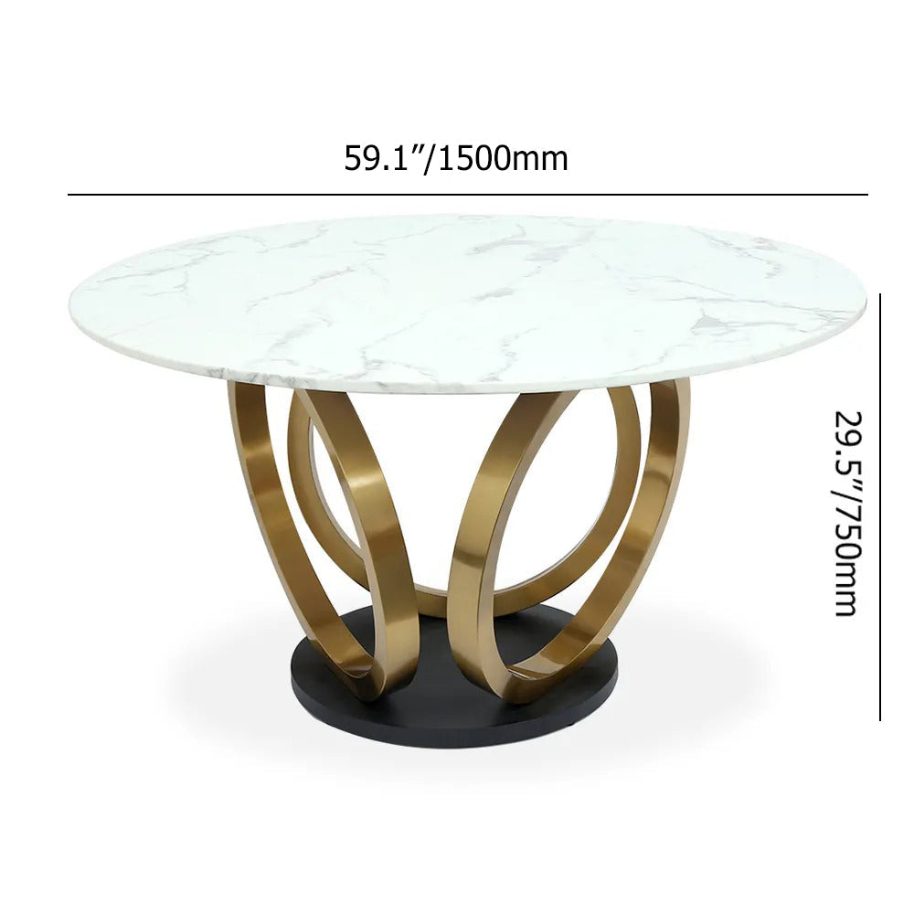 59.1" Contemporary Round Dining Table Set of 7 with Upholstered Chairs
