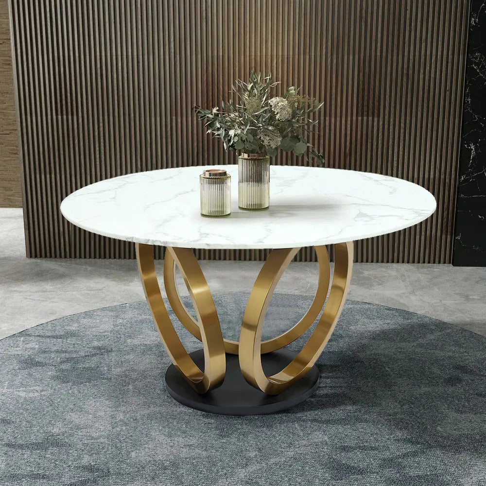 59.1" Contemporary Round Dining Table Set of 7 with Upholstered Chairs