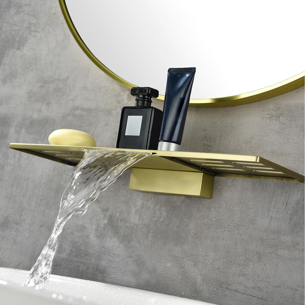 Modern Waterfall Wall Mounted Bathroom Sink Faucet Single Handle in Black