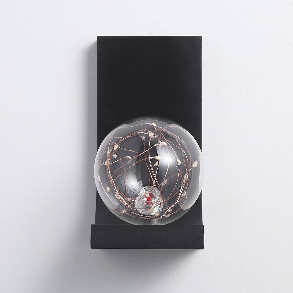 Modern Black LED Flush Mount Wall Sconce with Glass Globe Shade
