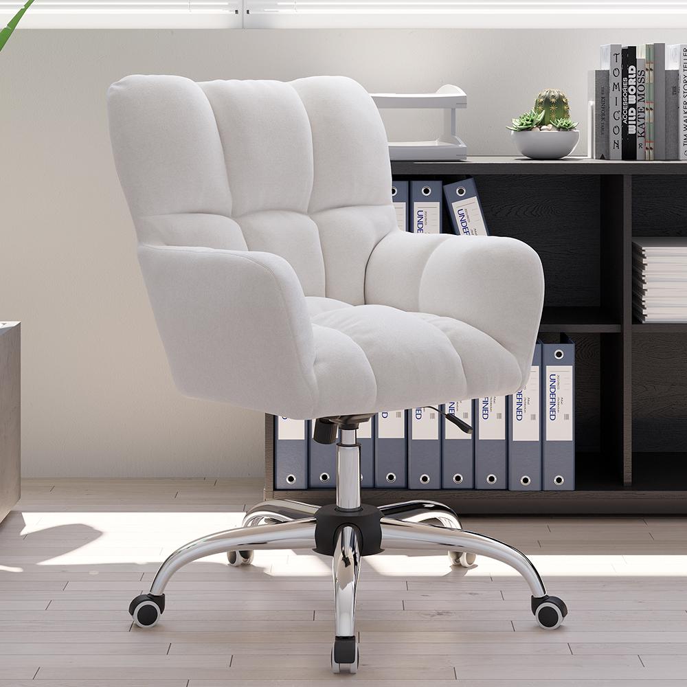 Modern Office Chair Upholstered Cotton & Linen Swivel Task Chair Height Adjustable