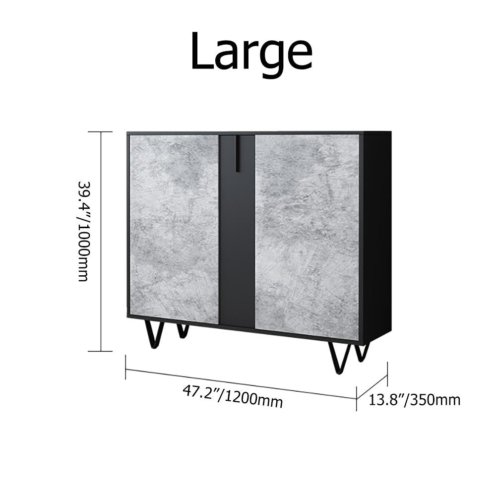 Modern Shoe Cabinet Gray & Black Shoe Organizer with Doors Shelves Drawer in Small