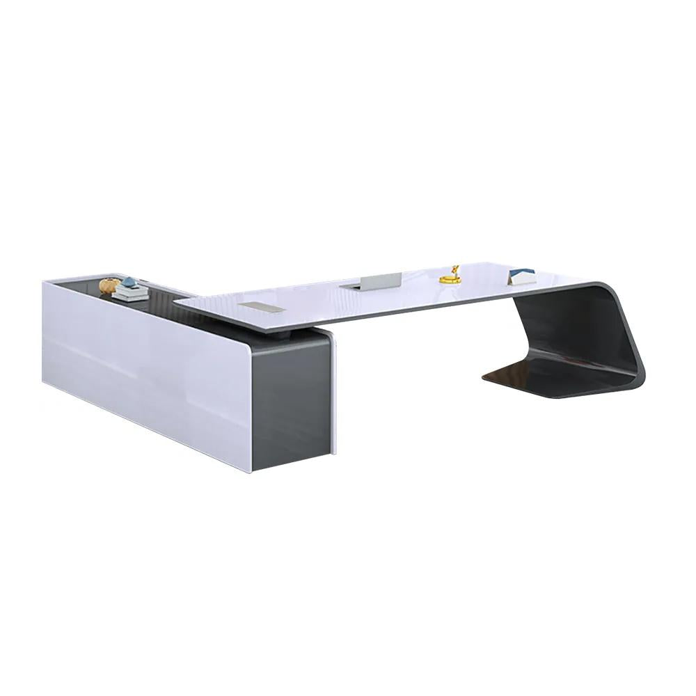 L-Shaped Right Hand Modern White Office Desk with Storage
