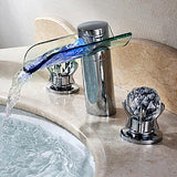 Morga LED Lighted Waterfall Bathroom Widespread Sink Faucet with Crystal Handles