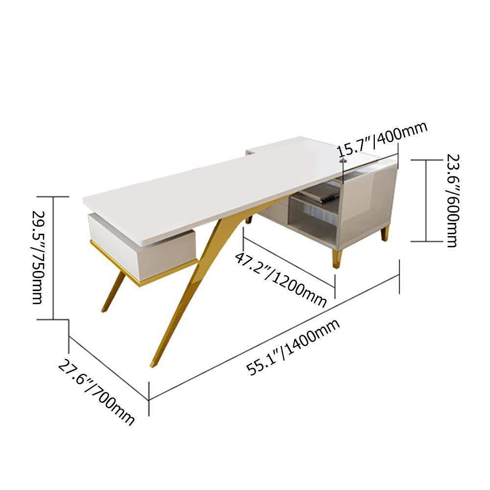 55.1" Ultra Modern L-Shape Writing Desk Computer Desk with Side Cabinet & Drawers-Desks,Furniture,Office Furniture
