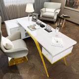 55.1" Ultra Modern L-Shape Writing Desk Computer Desk with Side Cabinet & Drawers-Desks,Furniture,Office Furniture