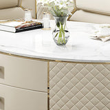 Orand Modern White Oval Marble Top Coffee Table Microfiber Leather with 2 Drawers