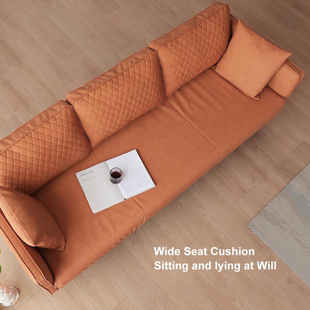 82.7"L Orange Leathaire Fabric Upholstered Sofa 3-Seater with Pillows Back Square Arm