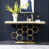 59" Contemporary Rectangular Black Marble Console Table Narrow Entryway Table