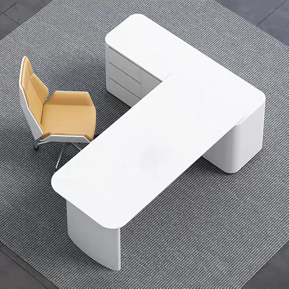 White L-Shape Executive Desk Large Home Office Desk Storage Drawers & Cabinet Right Hand