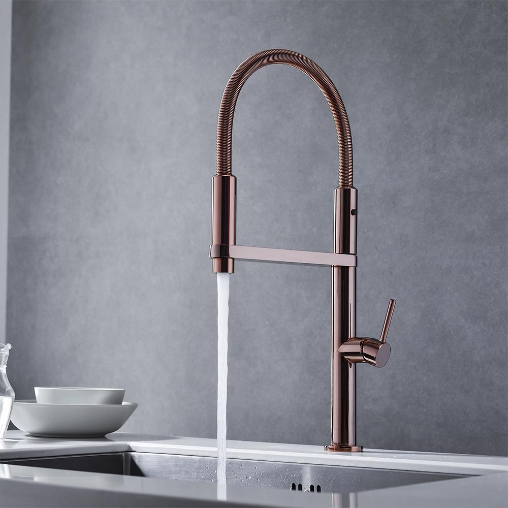 Rose Gold Single Hole High Arc Magnetic Kitchen Faucet Dual-function Spray