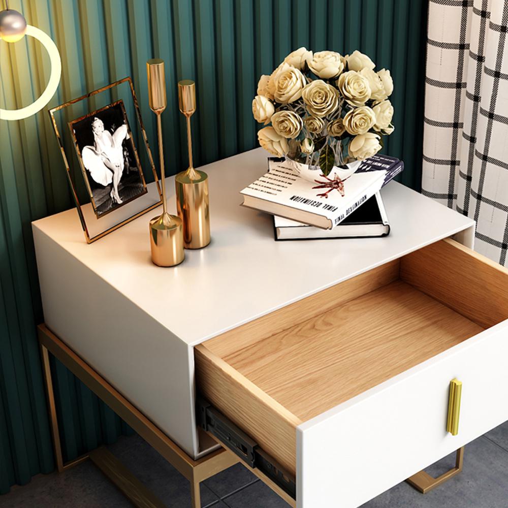 Black Bedroom Nightstand with Drawer Bedside Table Stainless Steel Base