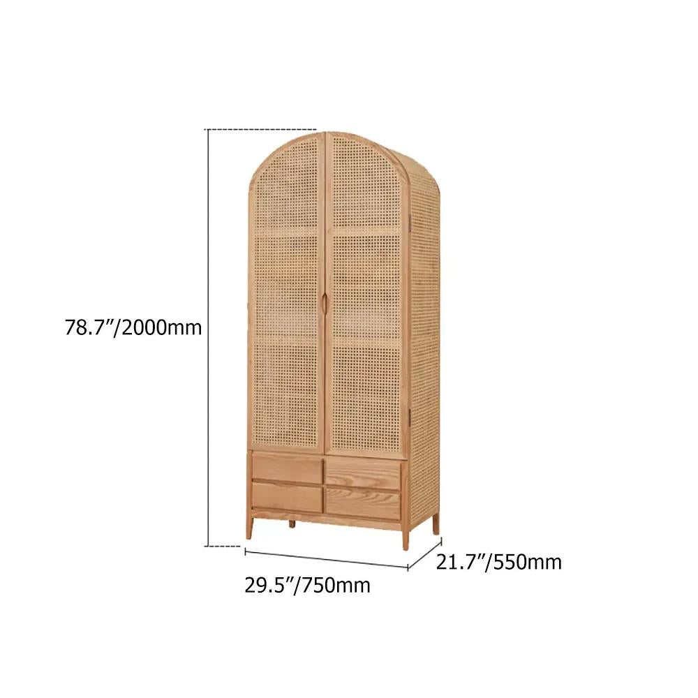 Woven Rattan Wardrobe Closet Cabinet with 2 Doors and 4 Drawers