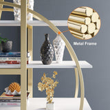 4-Tier Round Open Bookshelf White Display Shelf Gold Frame