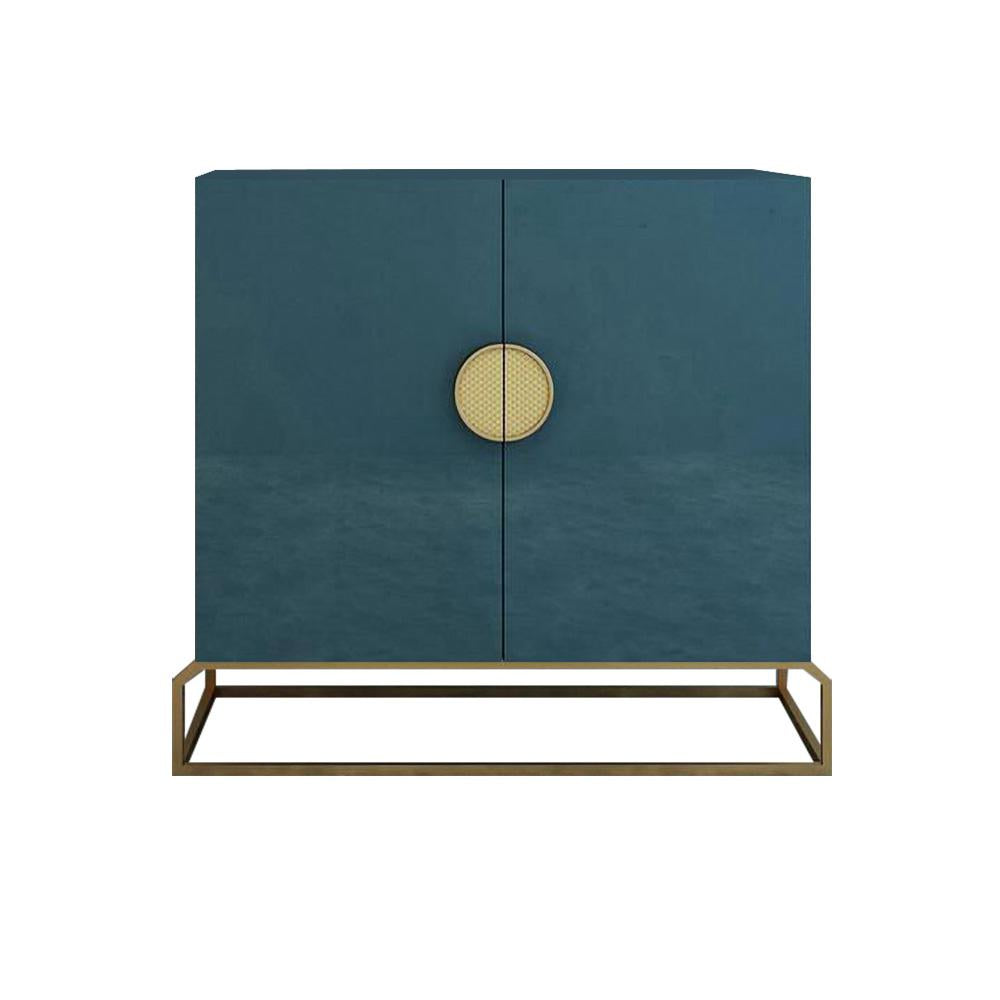 2-Door Peacock Blue Console Table Storage Cabinet Entryway Gold Accent