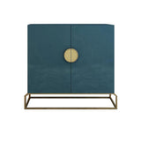 2-Door Peacock Blue Console Table Storage Cabinet Entryway Gold Accent