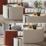 Round Coffee Table Sets with Saddle Leather & Plywood & Metal Set of 2-Richsoul-Coffee Tables,Furniture,Living Room Furniture