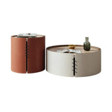 Round Coffee Table Sets with Saddle Leather & Plywood & Metal Set of 2-Richsoul-Coffee Tables,Furniture,Living Room Furniture