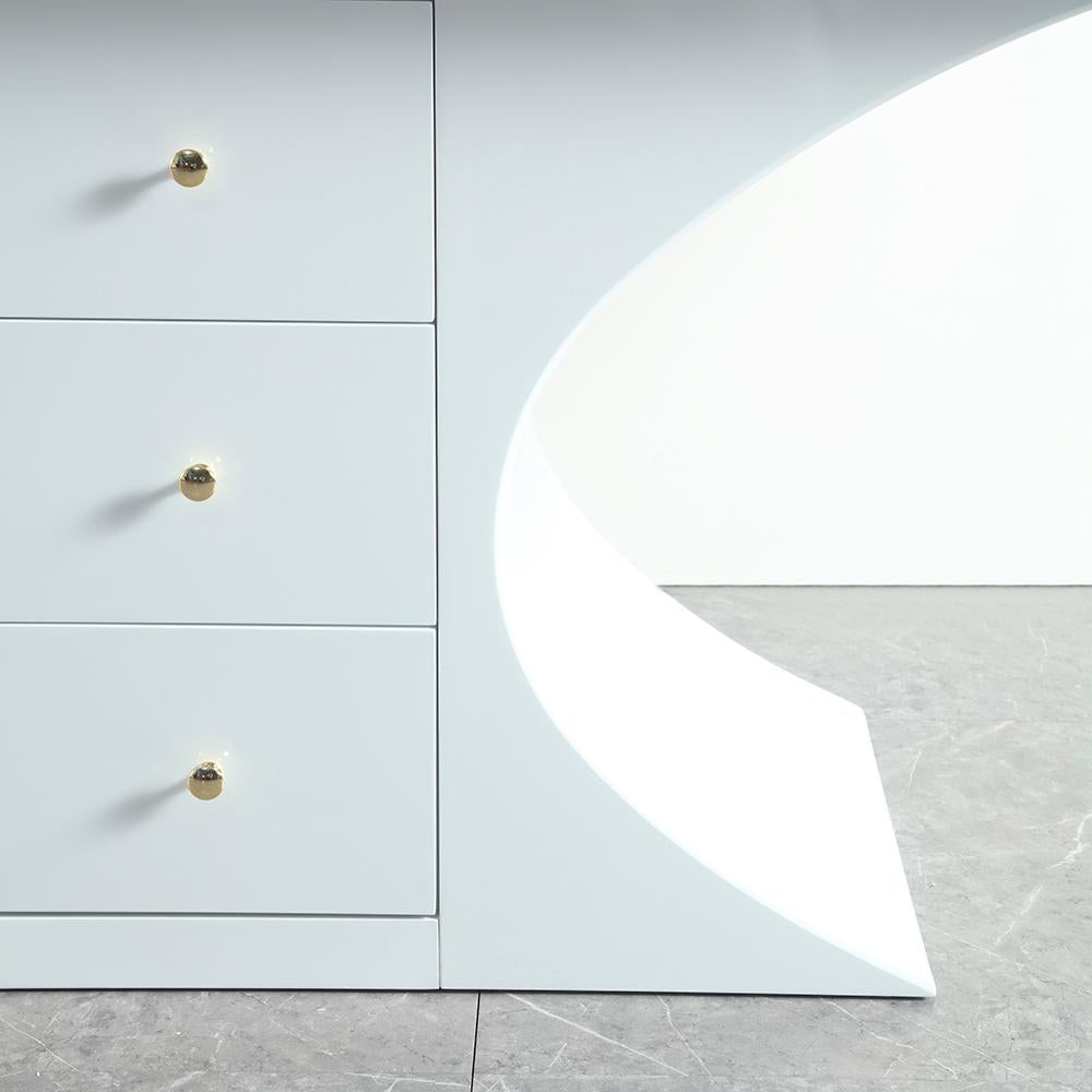 55.1" Modern White Rectangular Office Desk with Drawers