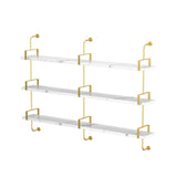 3-Tier Modern Wall Mounted Shelves Long Floating Shelving in White & Gold