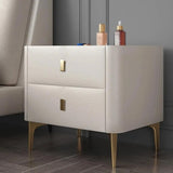 Modern Off White Nightstand 2-Drawer Bedside Cabinet with Stone Top & Microfiber Leather