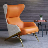 Faux Leather Wingback Lounge Chair with Gold Trestle Base-Richsoul-Chairs & Recliners,Furniture,Living Room Furniture