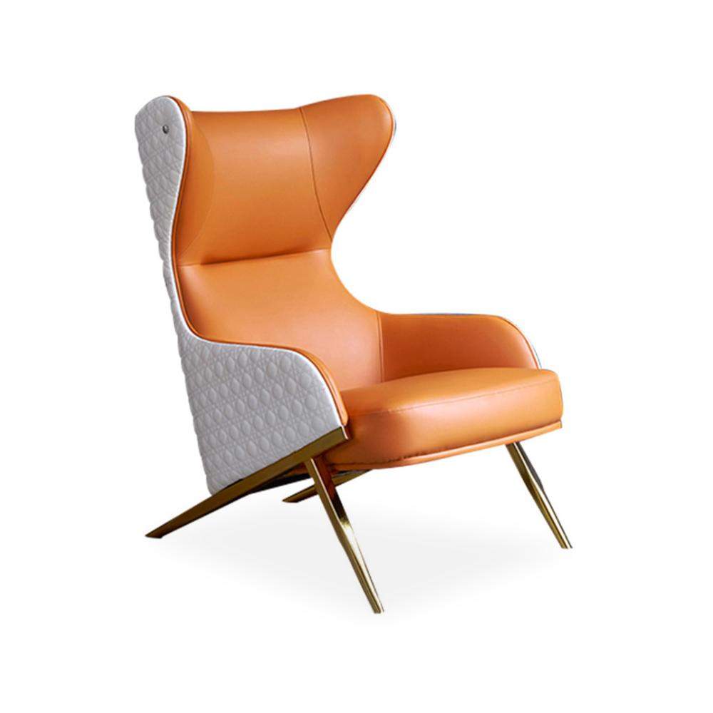 Faux Leather Wingback Lounge Chair with Gold Trestle Base-Richsoul-Chairs & Recliners,Furniture,Living Room Furniture