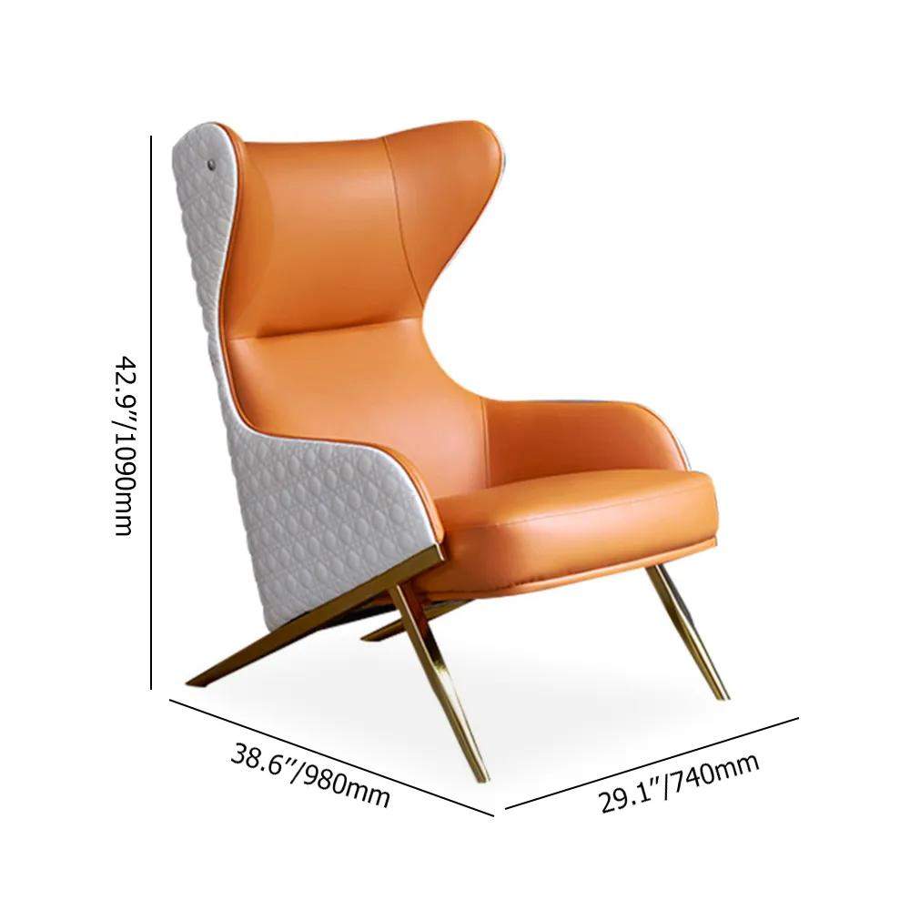 Faux Leather Wingback Lounge Chair with Gold Trestle Base-Richsoul-Chairs & Recliners,Furniture,Living Room Furniture