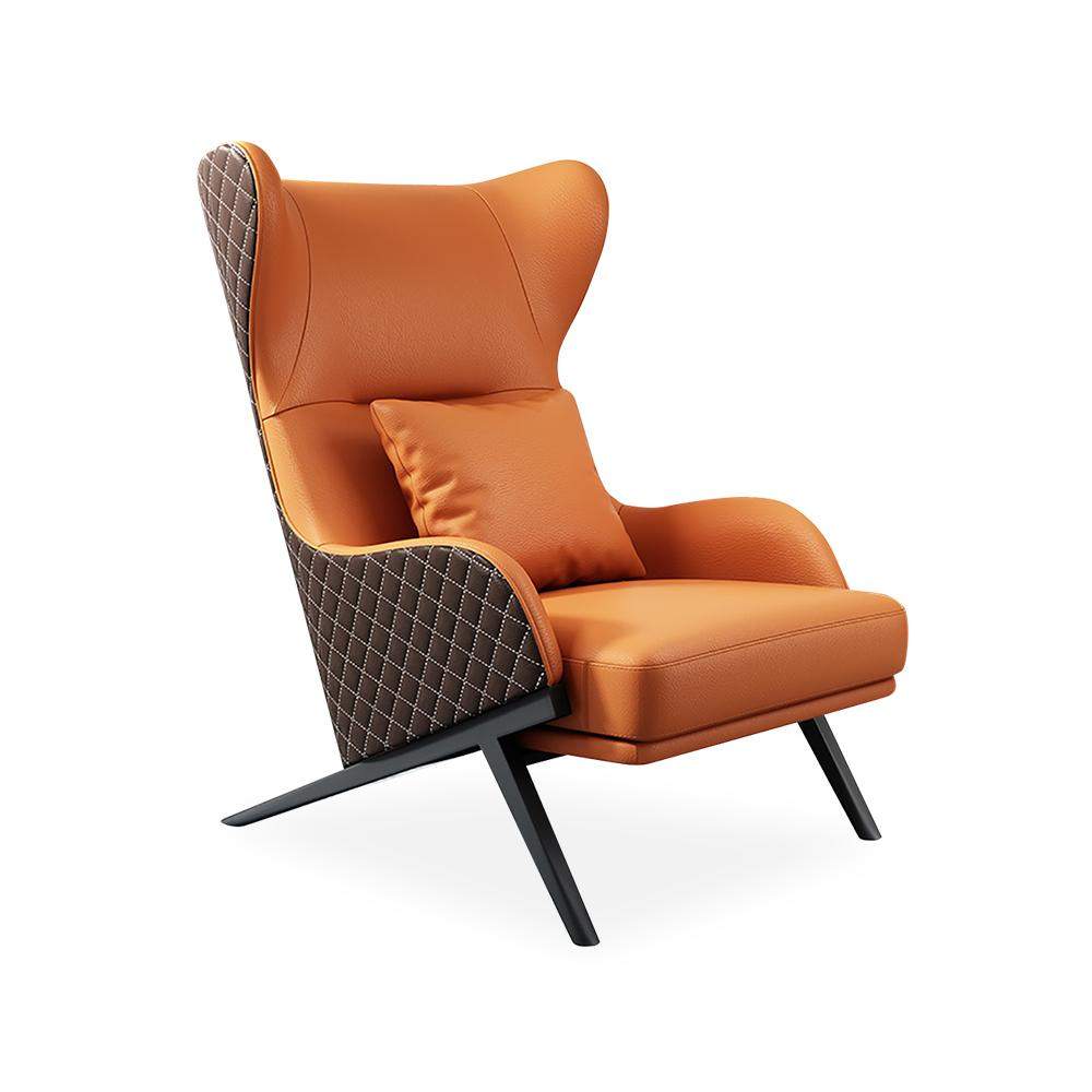 Faux Leather Wingback Lounge Chair with Gold Trestle Base-Richsoul-Chairs & Recliners,Furniture,Living Room Furniture