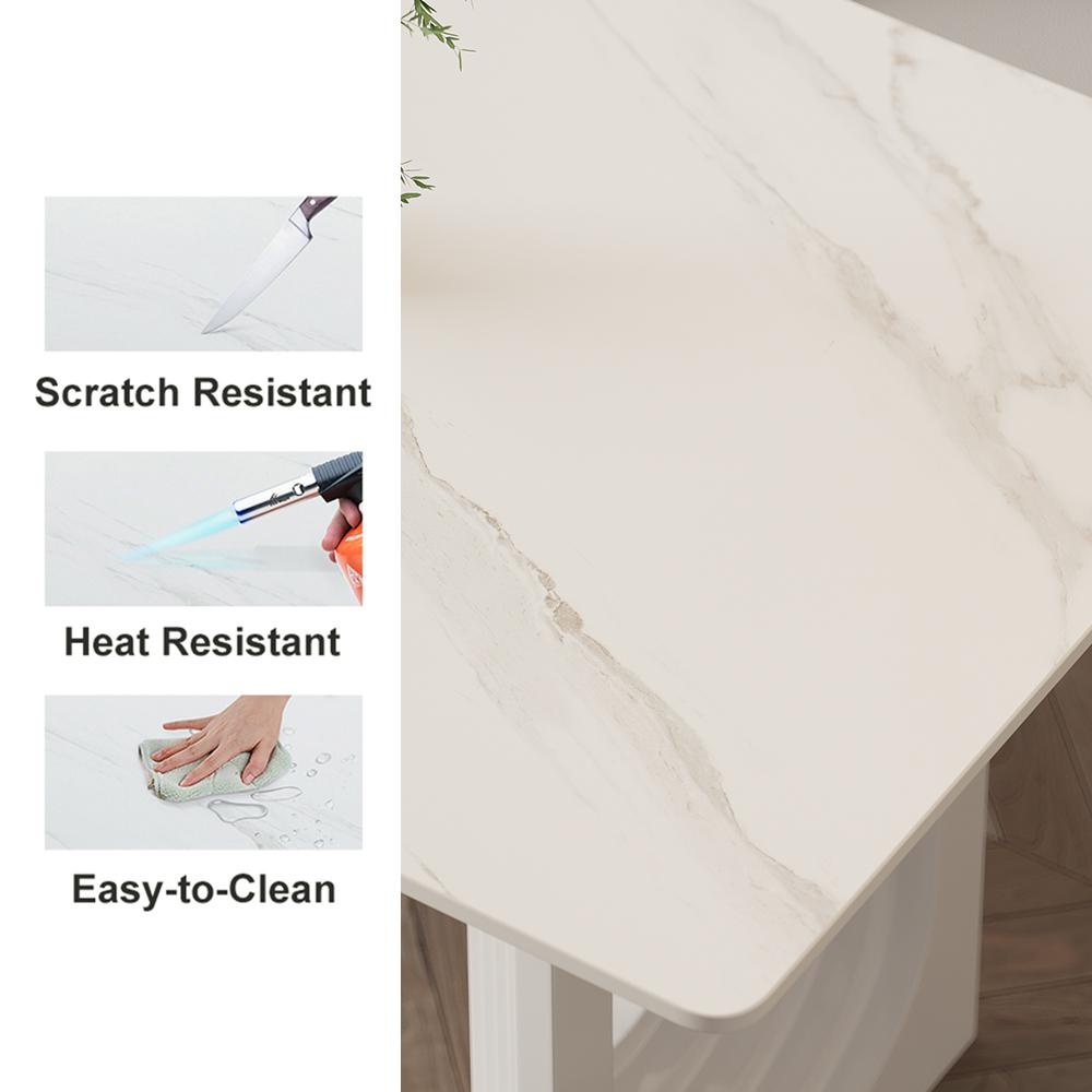 63" Modern Dining Table White Faux Marble Top for 6 Person Double Pedestal Base