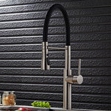 Contemporary Single Hole 1-Handle Kitchen Faucet Pull-Out Spout in Brushed Nickel